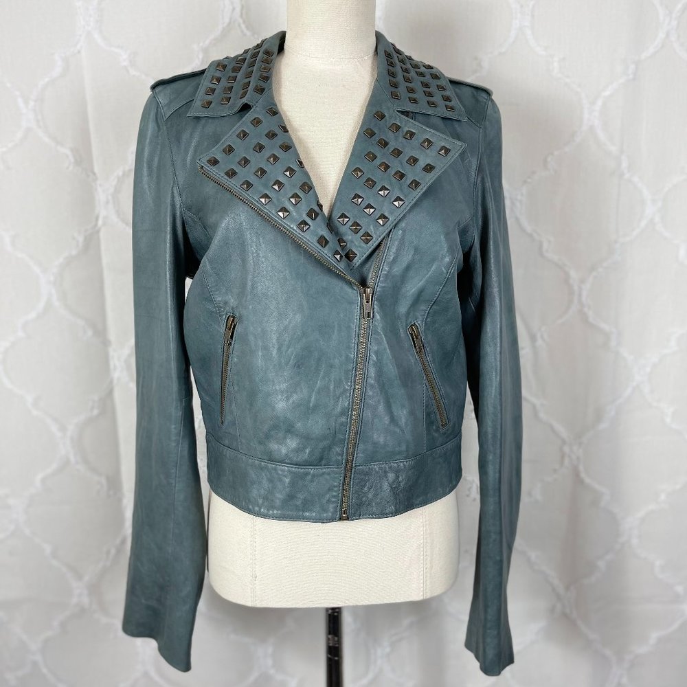 Trouve Grey Leather Studded Jacket